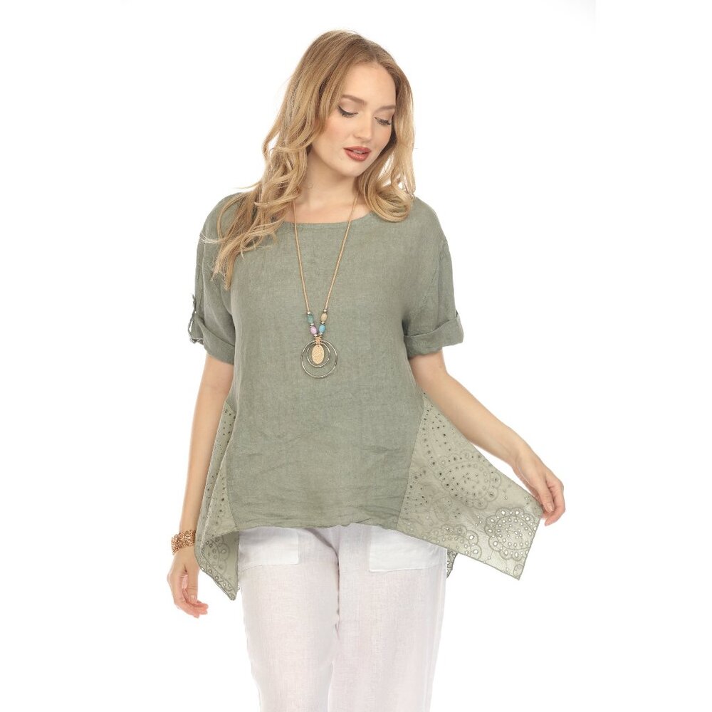 Olive Half Sleeves Top with Asymmetrical Hem
